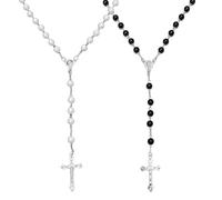 YSDYY Collier De Croix De Boule De 2 Pièces, Collier De Chapelet Long, Collier De Foi, Collier De Perles De Prière, Collier De Chapelet Porte-Bonheur, Cadeau De Bijoux De Foi