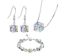 YSDYY Ensemble de bijoux en cristal 3 pièces, bracelets colorés, colliers, boucles d'oreilles, bracelets carrés en cristal, accessoires exquis et polyvalents, cadeaux de bijoux appropriés pour les