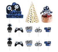 YSDYY Lot de 11 inserts sur le thème du jeu, 1 chapeau d'anniversaire, décorations de gâteau, drapeaux de manette de jeu, décorations de cupcakes, accessoires de gâteau, décorations de gâteau de gamer