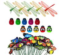 YSDYY Lot de 60 décorations de jardin en forme de papillon, libellule, petite abeille, coccinelle, multicolore imitation insectes pour plantes d'extérieur, jardin, cour, patio