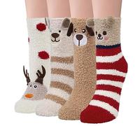 YSense 3paires Chaussettes Femme Hiver Chaussettes Pantoufles en Peluche Epaisses Chaude Tricotées Douces Mignonnes,Multicolore 1,Taille unique