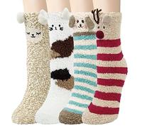 YSense 3paires Chaussettes Femme Hiver Chaussettes Pantoufles en Peluche Epaisses Chaude Tricotées Douces Mignonnes,Multicolore 3,Taille unique