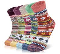 YSense Beau 5 Paires Chaussettes en laine mérinos pour femme Chaussettes Thermiques Épaisses en laine pour l'hiver vintage doux chaud Chaussettes de randonnée en laine mérinos pour femmes