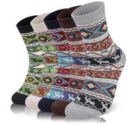 YSense Beau 5 Paires Chaussettes en laine mérinos pour femme Chaussettes Thermiques Épaisses en laine pour l'hiver vintage doux chaud Chaussettes de randonnée en laine mérinos pour femmes