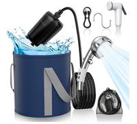 YSFMODE-Douche Portable Camping,9000Mah Pompe De Douche Rechargeable Avec Affichage Numérique,Pommeau De Douche Réglable Et Seau P