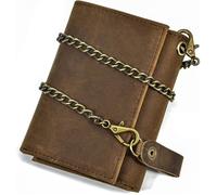 YSFMODE-Vintage Trifold Portefeuille En Cuir De Vachette De Première Qualité Avec Chaîne Antivol Pour Hommes Portefeuille De Carte