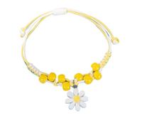 YSGE Bracelet Tressé,Bracelet Tissé À La Main Mignon Blanc Acrylique Fleur Pendentif en Céramique Perlé Double Couche Tressé Corde Bracelets Réglable BFF Chanceux Bracelet De Cheville Bijoux pour