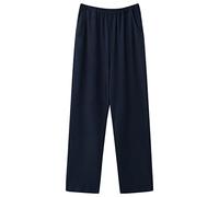 YSGE Pantalon Pyjama Femme,Bas De Pyjama Confortable Décontracté pour Femme Coton Décontracté Lâche Couleur Unie Bleu Foncé Pantalon De Sommeil De Printemps Élasticité Taille Haute Pantalon À Ja