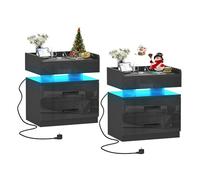 Ysgwsg Table de Chevet Lot de 2, Table de Nuit Noir avec Station de Chargement, Table de Chevet LED avec 2 Tiroirs, Table D'appoint pour Le Salon et la Chambre à Coucher. (noir-2pcs, 45x35x52cm)
