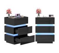 Ysgwsg Table de Nuit Lot de 2, Table de Chevet LED, avec 3 Tiroirs et Prise Intégrée, Table d'Appoint Moderne, Table de Chevet Noir pour Chambre à Coucher ou Salon. (Noir-r, 62x35x45cm)