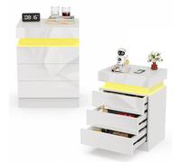 Ysgwsg Table de Nuit Lot de 2, Table de Chevet LED avec Cachette Secrete, Chevet de Lit 3 Tiroirs, Table de Chevet Blanche pour La Chambre à Coucher, Tables D'appoint de Salon. (Blanc,45x35x61cm)