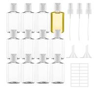 Ysimple 12 Pièces Transparent Flacon Voyage,Flacon Vide Voyage 60ml,Kit Voyage Avion avec 3 Têtes de Pulvérisation,2 Entonnoirs,1 Autocollant D'étiquette,pour Cosmétiques,Lotion,Shampoing