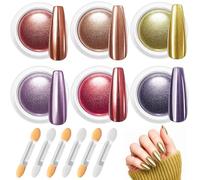 Ysimple 6 Couleurs Paillettes Poudre Chrome Ongle, Super Miroir Effet Poudre Ongle, Métallique Fine Chrome Nails Powder avec 6 Pinceaux pour La DéCoration D'Art Ongle, Pigment ongles Nail Art