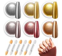 Ysimple 6 Couleurs Paillettes Poudre Chrome Ongle, Super Miroir Effet Poudre Ongle, Métallique Fine Chrome Nails Powder avec 6 Pinceaux pour La DéCoration D'Art Ongle, Pigment ongles Nail Art