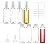 Ysimple 8 PCS Flacon Voyage Vide,Transparent Kit Voyage Avion avec 2 Entonnoirs&1 Etiquettes,Contenant Voyage 100ml,pour Lotion,Cosmétiques,Shampoing,Gel Douche(4 Vaporisateurs+4 Bouteilles à Rabat)