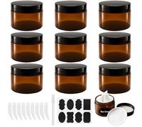 Ysimple 9 Pcs Ambre Pots de Crème Vides, 120ml Plastique Contenants Cosmétiques avec étiquettes et Spatule, Réutilisable Pots de Voyage avec Couvercle et Liner (9 Pcs-120ml)
