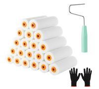 Ysimple Kit de 20 Rouleaux de Peinture, 10 cm Rouleaux en Mousse avec Monture, Gants, Mini Rouleaux Mousse, Petit Rouleau Peinture pour à Toutes Les Surfaces Lisses, Portes, Tables, Murs, Armoires