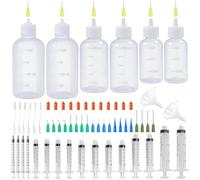 Ysimple Lot de 6 flacons à aiguilles 30/50/100 ml, seringues 1/3/5/10/20 ml, applicateur de pointe d'aiguille avec tampon/capuchon/tube, flacon doseur pour bricolage, peinture, colle