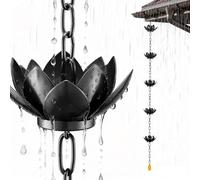 Ysislybin ChaîNe De Pluie, 1,2M Noire ChaîNe De Drainage des Eaux Pluviales en Fer Forme De Lotus pour L'ExtéRieur Et La DéCoration De La Maison Et du Jardin éVacuation Efficace des Eaux Pluviales