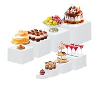 Ysislybin Lot de 8 Présentoirs à Dessert en Acrylique Blanc, Presentoir Aperitif Buffet, Présentoirs pour Gâteaux Support Cubique Emboîtable Boîte de Rangement pour Bonbons, pour Décoration de Fête