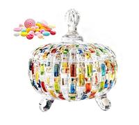 Ysislybin Pot de Bonbons, Bocal à Bonbons en Verre de 685 ml avec Couvercle Boîte à Sucre en Verre Tissé Coloré Peint à la Main pour Fête Mariage Anniversaire Noël Anniversaire Décoration D'intérieur