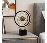 Ysislybin Sculpture Décorative Moderne, Décoration Maison Sculpture d'art Abstrait, Globe Rotatif en Métal avec Support Rectangulaire, Statue Moderne en Métal Noir et Or pour Bureau, Étagère et Salon