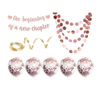 YSJCHEBS 1 Bannière en Or Rose, 4 Mètres De Raphia Rond, 5 Morceaux De Ballons À Paillettes, 1 Rouleau De Ruban, Décorations pour La Fête De Divorce, Bannière D'Adieu, Le Début d'un Nouveau Chapitre