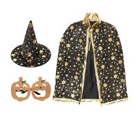YSJCHEBS 1 Cape De Sorcier, 1 Lunettes De Décoration Citrouille, Cape De Sorcière pour Enfants, Cape Noire pour Enfants, Costume De Sorcière pour Filles, Jupe, Chapeau, Cape d'halloween pour Enfants