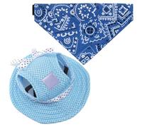 YSJCHEBS 1 Chapeau Bleu pour Chiot, 1 Collier pour Animaux De Compagnie, Parasol pour Chien, Chapeau pour Chien, Chapeau De Soleil pour Chien, Chapeau De Soleil pour Chien