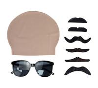 YSJCHEBS 1 Chapeau Chauve avec 6 Fausses Barbes, 1 Lunettes De Soleil, Chapeau Chauve en Latex, Chapeau De Maquillage Tête Chauve, Dressing Amusant, Adapté Aux Soirées À Thème Et Aux Jeux De Rôle