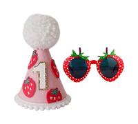 YSJCHEBS 1 Chapeau d'anniversaire Aux Fraises pour 1 an, 1 Verre À Fraises, Accessoires De Photographie pour Enfants, Décorations Mignonnes Et Intéressantes, Décorations De Fête d'anniversaire