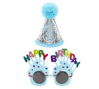 YSJCHEBS 1 Chapeau De Premier Anniversaire pour Bébé, 1 Verre De Joyeux Anniversaire, Couronne d'anniversaire À Paillettes, Décorations d'anniversaire pour Garçons Et Filles.