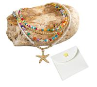 YSJCHEBS 1 Collier De Perles Colorées Et 1 Sac À Bijoux, Collier Superposé, Collier Boho, Collier Vintage, Collier Pendentif