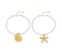 YSJCHEBS 1 Collier Étoile De Mer Et 1 Collier Coquillage, Collier Élément Marin, Collier Créatif, Collier Pendentif en Corde Tressée, Collier De Mode, Accessoires Vestimentaires