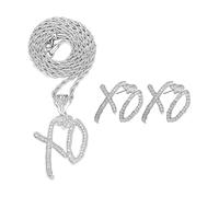 YSJCHEBS 1 Collier Pendentif Lettre Et 1 Paire De Boucles d'oreilles, Collier Hip Hop, Bijoux De Mode, Collier Clouté en Strass, Accessoires Vestimentaires