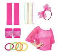 YSJCHEBS 1 Costume Rose, 4 Bracelets, Vêtements Fluo, Costume Années 90, Costume Années 80, Costume Femme Rose, Robe De Vacances