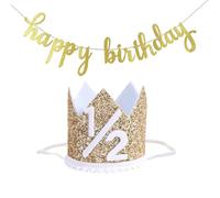 YSJCHEBS 1 Ensemble De Décorations d'anniversaire De Juin, Chapeau Couronne Ald Bug Buduttty d'une Demi-Année, Bannière Joyeux Anniversaire, Décorations De Fête d'anniversaire pour Bébé