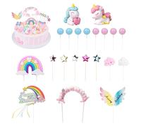 YSJCHEBS 1 Ensemble De Décorations De Gâteaux Colorées, 1 Pièce D'Inserts Joyeux Anniversaire, Décoration De Gâteau Poney, Décorations Colorées pour Filles, Décorations De Fête d'anniversaire