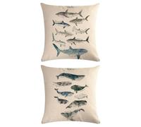 YSJCHEBS 1 Housse De Coussin Motif Requin, 1 Housse De Coussin Motif Baleine, Housse De Coussin Canapé, Housse De Coussin en Lin, Housse De Coussin 45X45Cm, Housse De Coussin Décorative Motif Mer