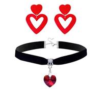 YSJCHEBS 1 Paire De Boucles d'oreilles Coeur Rouge, 1 Pièce Coeur Rouge Et Collier Noir, Boucles d'oreilles Acryliques, Boucles d'oreilles Femme Rouge, Boucles d'oreilles Pendentif en Forme De Coeur