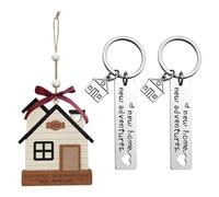 YSJCHEBS 1 Pendentif en Bois pour Nouvelle Maison Et 2 Porte-Clés pour Nouvelle Maison, Décorations pour La Maison, Cadeaux De Pendaison De Crémaillère, Décorations Créatives
