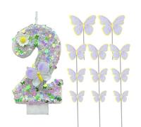 YSJCHEBS 1 Pièce Bougie Fleur Papillon Et 11 Pièces Décoration Papillon, Bougie Numéro 2, Insert De Décoration De Gâteau, Décoration De Gâteau De Fille, Décoration De Pâtisserie