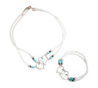 YSJCHEBS 1 Pièce Bracelet De Perles d'amour Et 1 Pièce Collier De Perles Coeur, Bijoux Élastiques, Bijoux Mode Vintage, Bijoux Bohème