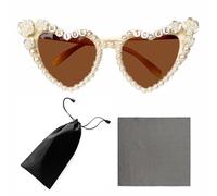 YSJCHEBS 1 Pièce De Lunettes À Perles Marron Avec Lettres, 1 Pièce De Sac À Lunettes De Soleil, 1 Pièce De Tissu À Lunettes, Des Lunettes De Fête En Forme De Cœur