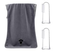 YSJCHEBS 1 Serviette Grise pour Animaux De Compagnie, 2 Brosses À Dents pour Animaux De Compagnie, Serviette en Microfibre pour Chien, Peignoir Absorbant pour Animaux De Compagnie