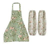 YSJCHEBS 1 Tablier Fleuri, 1 Paire De Manches Fleuries, Tablier Imprimé Fleuri, Tablier De Ménage, Tablier De Cuisine, Tablier Grande Poche, Tablier De Jardin