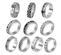 YSJCHEBS 10Pcs Spin Twist Stress Relief Anneaux en Acier Inoxydable, Anneaux Fidget, Anneaux Twist pour Femmes, Ensemble D’Anneaux en Argent, Anneaux Fidget pour L’Anxiété