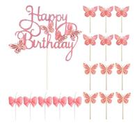 YSJCHEBS 13 Pièces D'Inserts De Gâteau Papillon, 5 Pièces De Bougies De Type Nœud, Papillons De Décoration De Gâteau, Inserts De Décoration De Fête, Décorations d'anniversaire De Filles