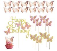 YSJCHEBS 13 Pièces Inserts De Gâteau Papillon, 12 Pièces Inserts Papillon Creux, Papillons De Décoration d'anniversaire De Filles, Inserts De Décoration De Fête, Inserts De Cupcake