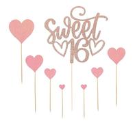 YSJCHEBS 1Pc Rose Gold Insert, 7Pcs Heart Insert, 16Th Birthday Cake Topper, Personnalisé Cake Topper, Cake Insert, Gold Happy Birthday Cake Topper